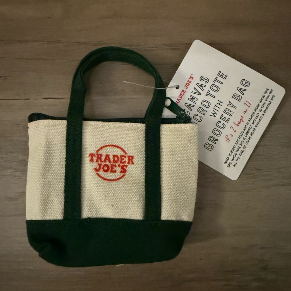 Trader Joe's Mini Canvas Tote Bag - Cream and Green